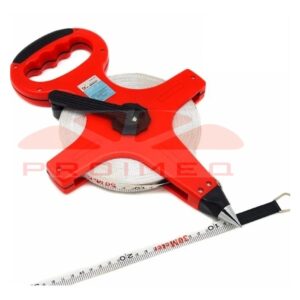 Carrete huincha de medir metalica con manilla 100 mts